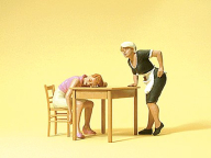 Preiser 45145 Sleeping Guest At Table & Waitress pkg (2)