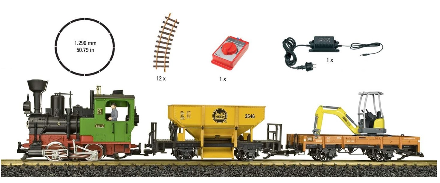 LGB Model Trains LGB Locomotives Garden Train Sets G Scale Model Trains LGB 72403 Work Train Starter Set w Lights Sound and Smoke