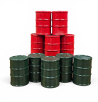 M0622 Set Of Wood Oil Barrels Red & Green - Set of 10