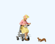 Preiser 44945 Elderly Woman with Rolling Walker and Squirrel